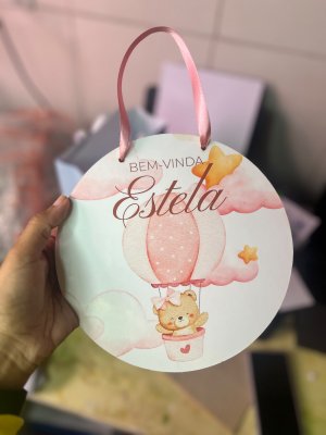 Enfeite Porta Maternidade Personalizado Bem Vinda – Placa Redonda em MDF 20x20 cm