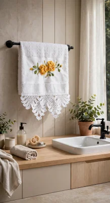 TOALHA LAVABO COM APLICAÇÕES BORDADA