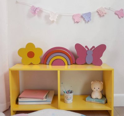 Kit decoração em mdf Arco íris, flor e borboleta, enfeite de mdf adorno de quarto infantil decoração de festa