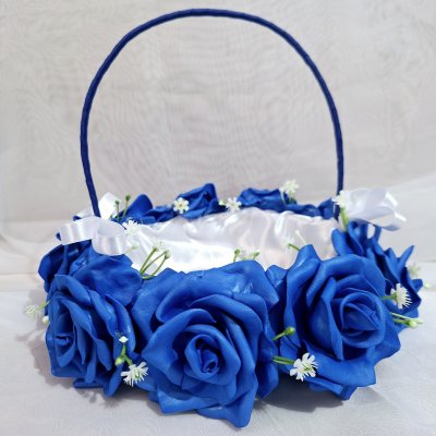 Cesta de Florista Azul Royal e Branco - Artesanal