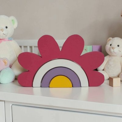 Arco iris de mdf formato de flor decoração de quarto infantil / enfeite de festa, adorno em mdf
