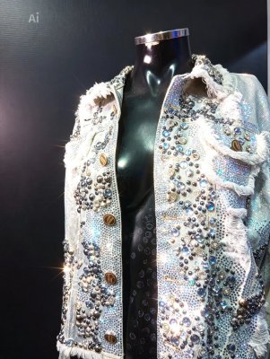 Jaqueta jeans com Cristais Customizada inteira Bordada a Mão