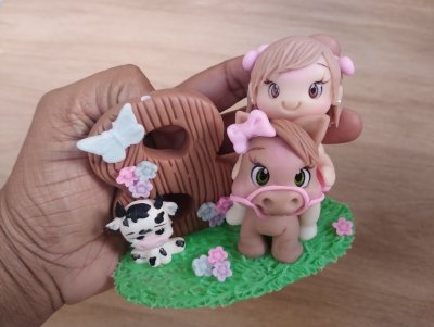 Vela Topo Fazendinha Rosa Vaquinha