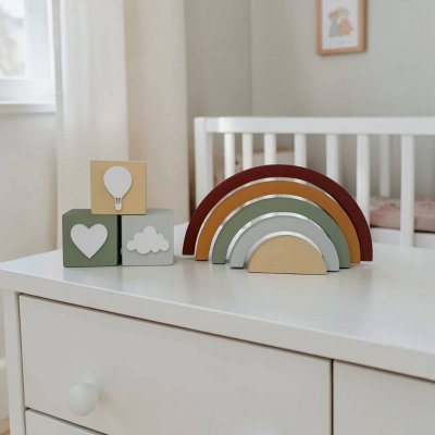 Kit decorativo arco iris + 3 cubos decoração de festa e quarto infantil enfeite de bebê mdf