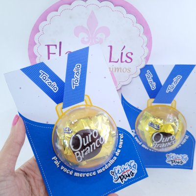 Presente Card Dia dos Pais Medalha com Bombom Ouro Branco Persona