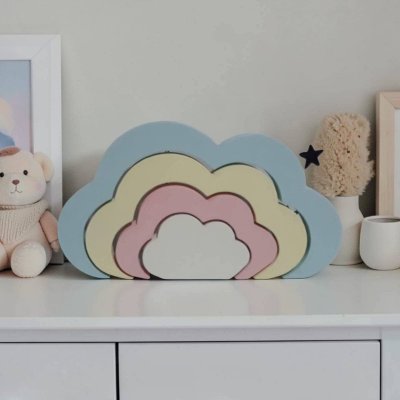 Arco iris de mdf formato de nuvem decoração de quarto infantil / enfeite de festa, adorno em mdf
