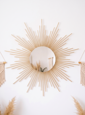 Espelho Sol de Parede em Madeira de Bambu 75cm